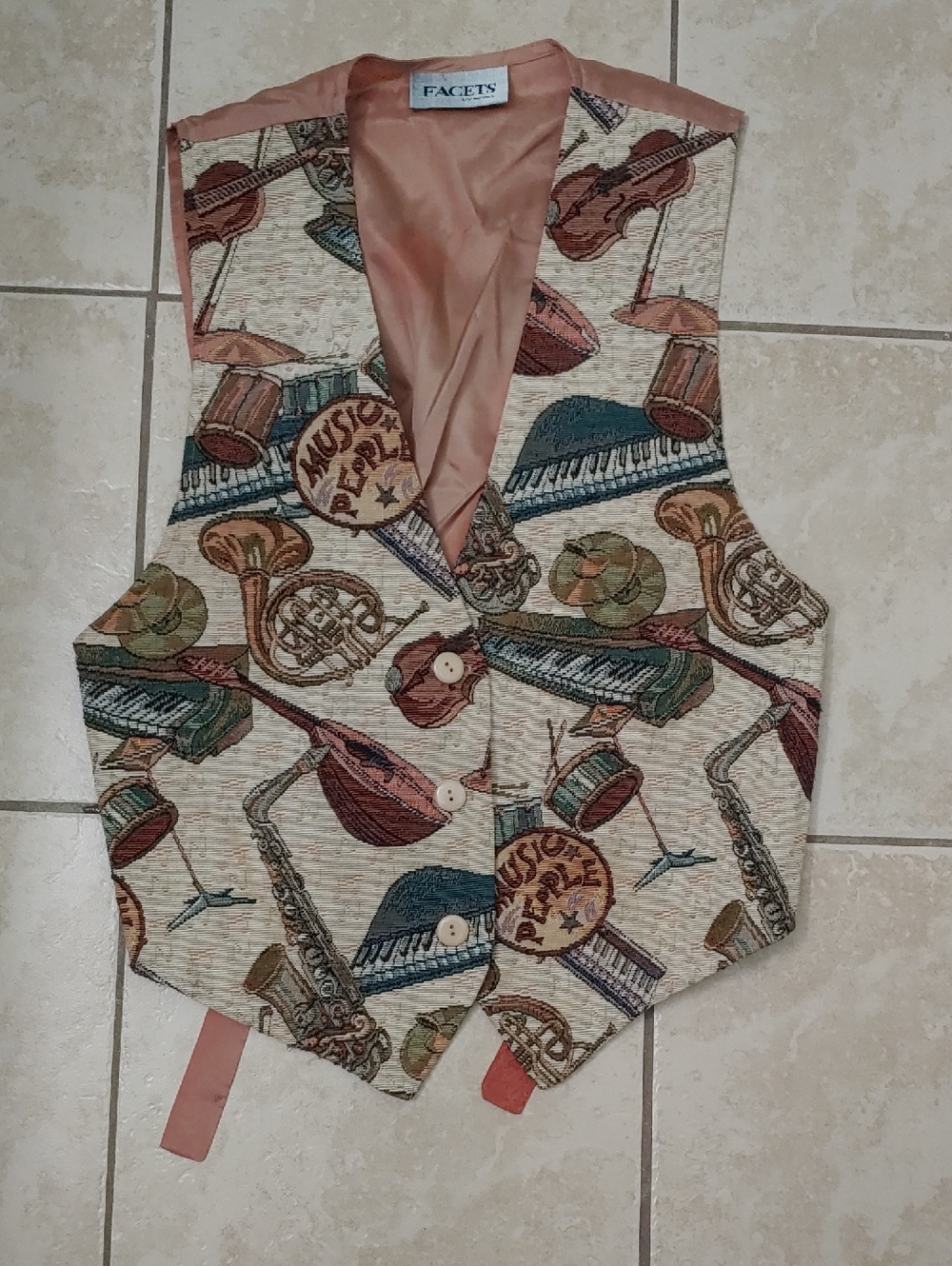 Vintage FACETS Tapestry Vest Musical Instruments Music Teacher Knit Size M - Picture 8 of 8